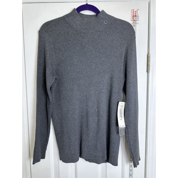 Lauren Ralph Lauren Mock Neck Ribbed Knit Gray Logo Sweater Women’s Plus Size 2x - Picture 1 of 7